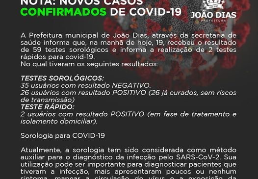 Nota da Prefeitura de João Dias/RN, sobre a situação da Covid-19 no município