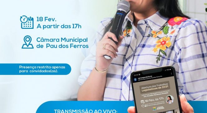 Prefeita Marianna Almeida, estará participando da abertura oficial dos trabalhos do Poder Legislativo, do ano de 2021 neste dia 18 de fevereiro