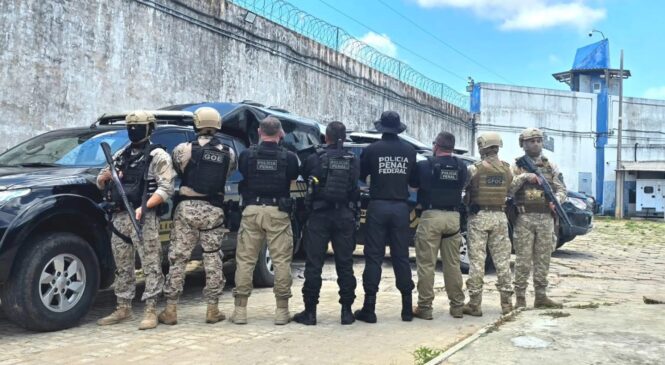 Policiais penais estaduais e federais realizam operação em presídio do RN