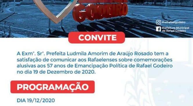 Confira a programação alusiva aos 57 anos de Emancipação política de Rafael Godeiro/RN