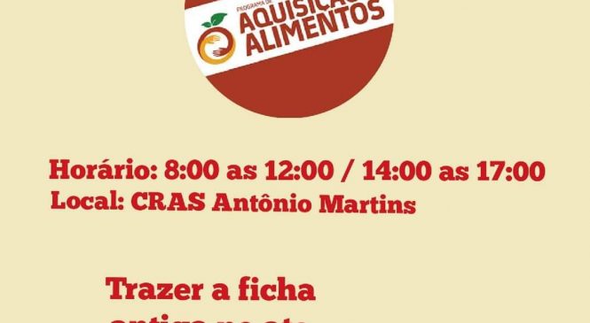 Em Antônio Martins/RN, os beneficiários do PAA, a partir do dia (10/03) será iniciado o período de renovação do cadastro para entregas do ano de 2021