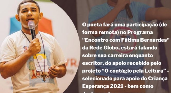 Poeta Francisco de Assis, da cidade de Água Nova – RN, fará uma participação de forma remota no Programa Encontro com Fátima Bernardes da Rede Globo